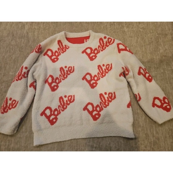 Barbie Plush Sweatshirt size L Pink And Cream - Picture 1 of 8